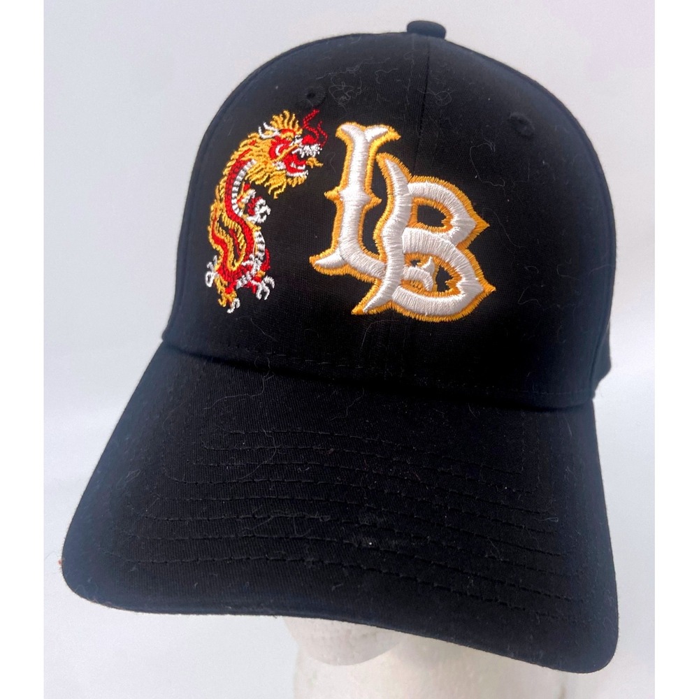 New Era 39THIRTY LB Dragon Embroidered Black Stretch Fit Baseball Cap Hat-RARE